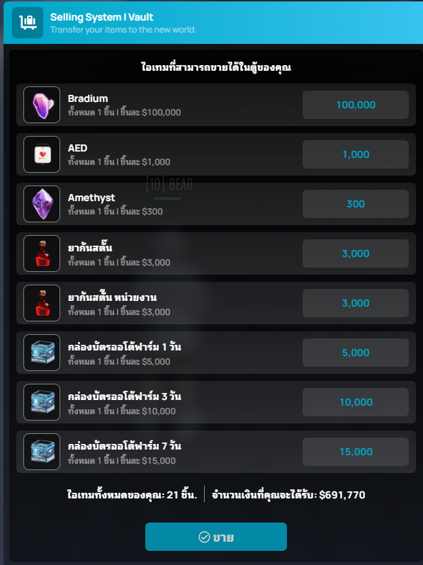 ขั้นตอนที่ 4 ขายไอเท็ม